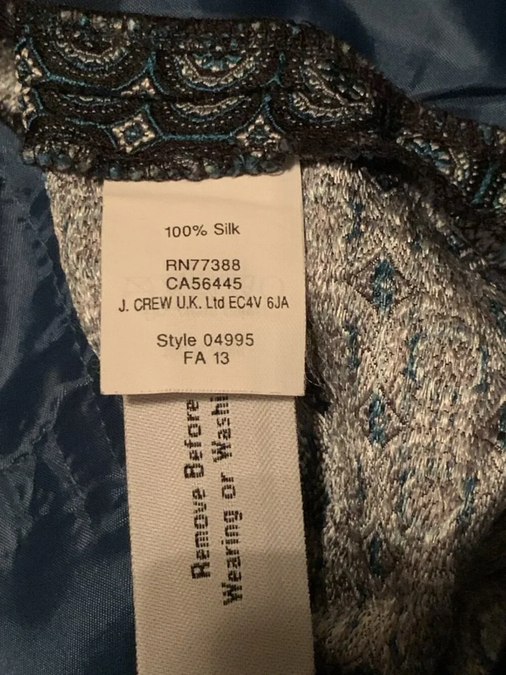 J.Crew Collection Women’s 0 Ankle 100% Silk Pants Brocade Foulard Style Designer